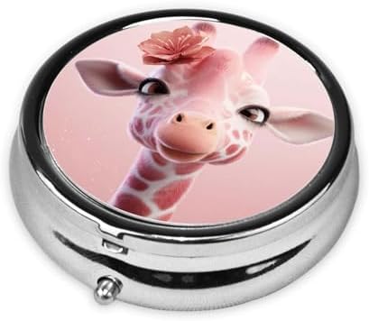 Pill Box 3 Compartment Medicine Pill Case for Pocket or Purse Mini Metal Pillcase Pink Giraffe Pill Holder Vitamin Organizer Portable Travel Pills Container to Hold Supplements Vitamins