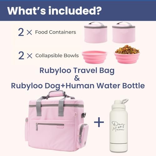 Rubyloo Dog Travel Bag (Lt. Pink) & Dog Mom Water Bottle (Cream) Bundle