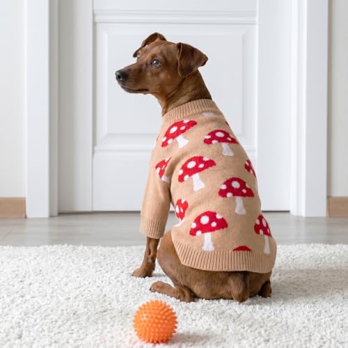 Fitwarm Mushroom Dog Knitted Sweater, Cozy Winter Clothes for Small Dogs Boy Girl, Soft Pet Outfit, Beige, Red, White, XXL