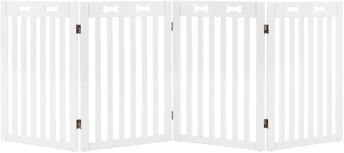 unipaws 29.5'H Free Standing Tall Wooden White Dog Cat Gate | Foldable Pet Fence for Doorway, Stairs, Step, Expandable Doggy Barrier, Indoor Use, White