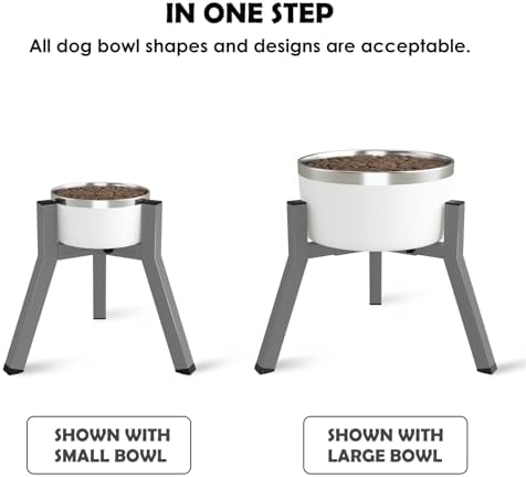 SHAINFUN Grey Elevated Dog Bowls Stand for Large Medium Breeds, 11" Height Adjustable Width 7-10.7", Single Tall Feeder Holder (Bowl Not Included)