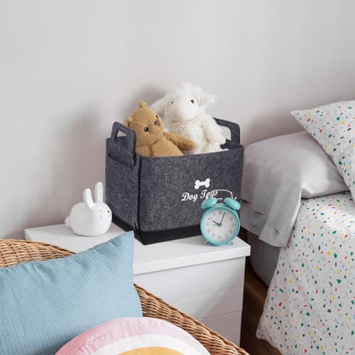 Healifty Felt Pet Storage Basket with Two Side Handles, Sturdy and Stylish Organizer for Dog and Food, for Home Use, Foldable Felt Fabric Storage Bin