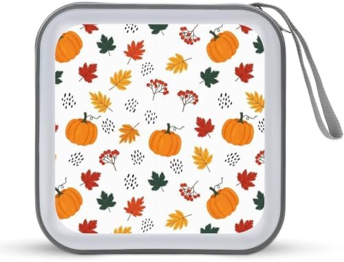 CD Cases 40 Capacity Fall Pumpkin Hard Shell Case DVD Holder Wallet | Disc Organizer Storage Binder, Fall Pumpkin Leaf Autumn Harvest Portable Zipper and Strap, for Home Car Travel