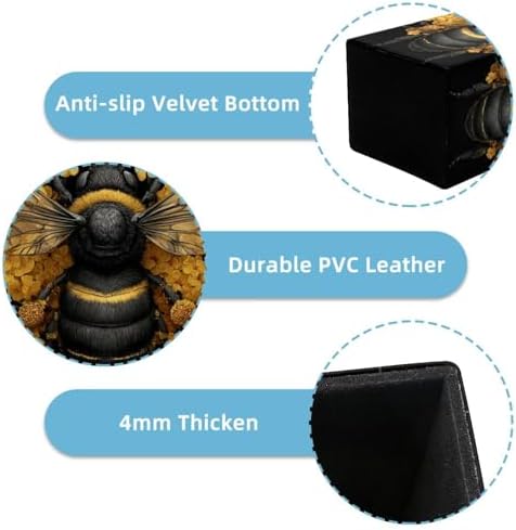 Bee Pen Holder for Desk Decor, Rectangular PVC Leather Pencil Cup for Desk Pen Organizer, Makeup Brush Holder for School, Home, Office