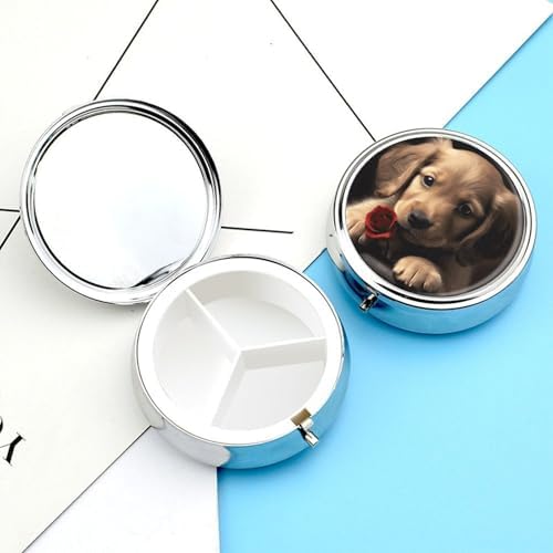Cute Pet Dog Small Pill Box 3 Grids Travel Pill Case Portable Daily Pill Organizer with Anti-Mixing Design Easy to Retrieve Meds for Medication, Vitamin, Supplements