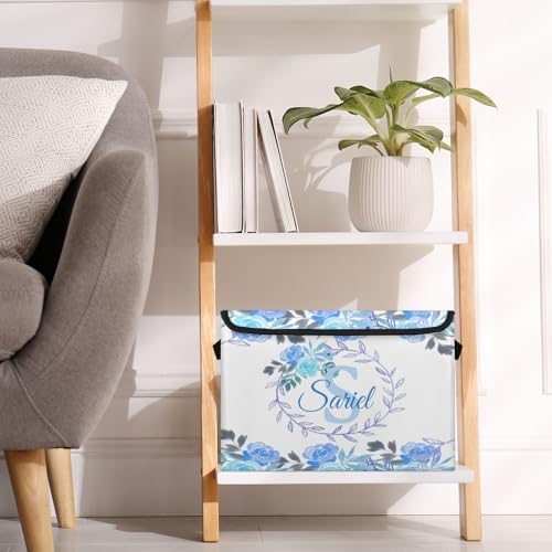 Blue Storage Bin with Lid Personalized Storage Baskets for Organizing Foldable Closet Organizers with Handles,Cute Basket for Boys Girls for Clothes Blanket Pet Dog Toy Basket Storage (2 Pack)