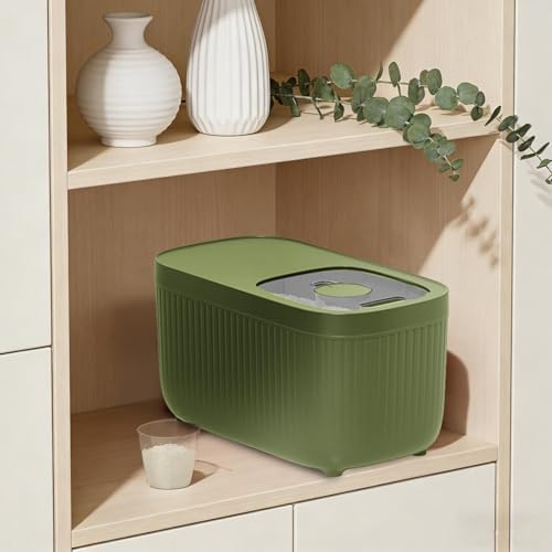 Airtight Rice Storage Container, Dry Food Dispenser with Transparent Sealed Lid for Kitchen Pantry Organization for Storing Rice, Cereal, Flour, Pet Food and Other Dry Ingredients (Green, M)
