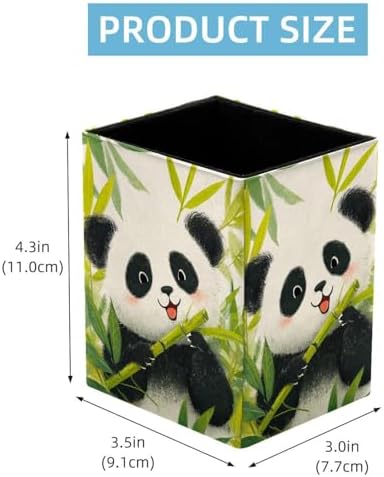 Panda Pen Holder for Desk Decor, Rectangular PVC Leather Pencil Cup for Desk Pen Organizer, Makeup Brush Holder for School, Home, Office