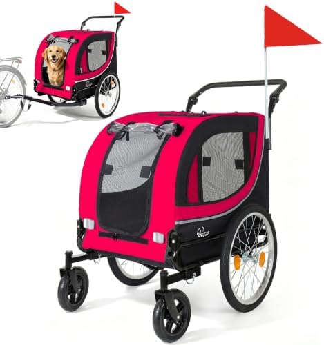 2-in-1 Pet Bike Trailer & Dog Stroller for Ebikes, Heavy-Duty Foldable | Heavy-duty powder-coated steel frame supports up to 100 lbs. 600D Oxford fabric is tear-resistant and sun-protective. Co