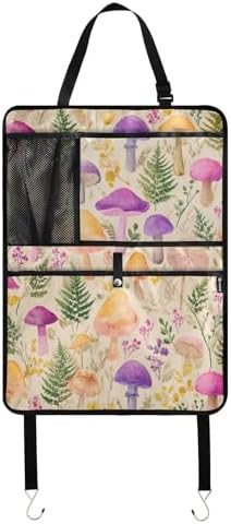 2 Pack Back Seat Car Organizer with Storage Pockets Kick Mats Back Seat Protector Hanging Car Organizer Automotive Seat Back Cover Organizers Mushroom Colorful Pattern