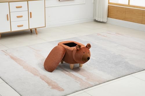 Home 2 Office Bear Ottoman for Kids' Bedroom, Playroom, Nursery, and Living Room, Animal Ottoman with Storage, Footstool for Kids, Brown Bear