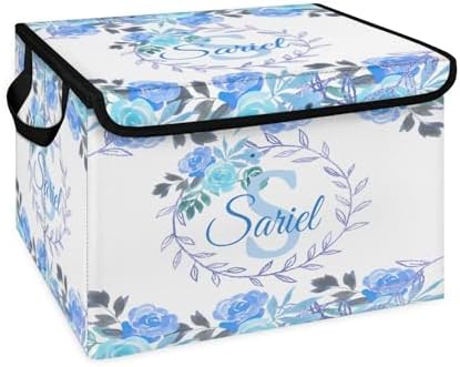 Blue Storage Bin with Lid Personalized Storage Baskets for Organizing Foldable Closet Organizers with Handles,Cute Basket for Boys Girls for Clothes Blanket Pet Dog Toy Basket Storage (1 Pack)