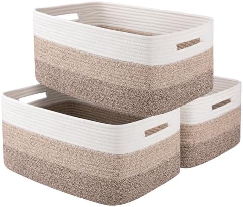 OIASKET Large Storage Basket for Organizing, Woven Rope Basket for Shelves, Closet Organizer Bins for Clothes, Blanket, Toys, Baby Nursery Storage, 17.7" x 13" x 7.87", 3 Packs Gradient Yellow