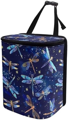 Car Trash Bin Collapsible Car Organizers and Storage for Front Seat Multipurpose Trash Bag Automotive Garbage Can Car Accessories Interior Car Organizer, Dragonfly Pattern