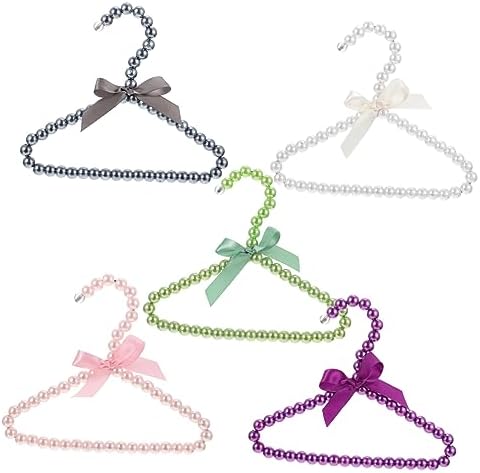 COLLBATH 5pcs Pet Clothes Hangers Bowknot Stylish Beaded Dog Apparel Holders White Green Violet Gray and Practical Pet Clothing Organizers