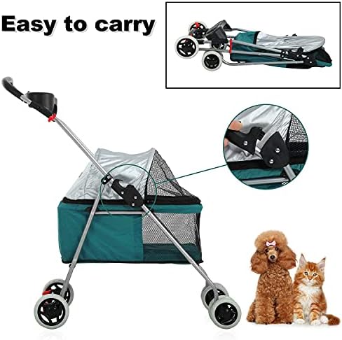 Meet Perfect Pet Stroller for Small/Medium Dogs & Cats, Foldable | Waterproof fabric helps protect pets during outdoor travel; Mesh panels provide ventilation and visibility.