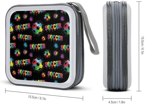 Portable 40-Disc CD Storage Binder Football Soccer Sports Ball, Hard Case Wallet with Handle, Protective Organizer for Movies Music Travel