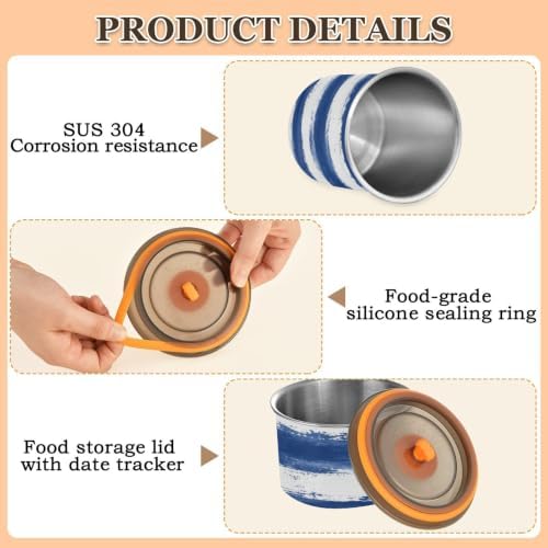 Blue Strips Coffee Canister with Lid Airtight Food Storage Containers 30oz Stainless Steel Canisters Kitchen Food Organizer for Beans, Cereal, Pasta, Flour, Sugar, Snacks