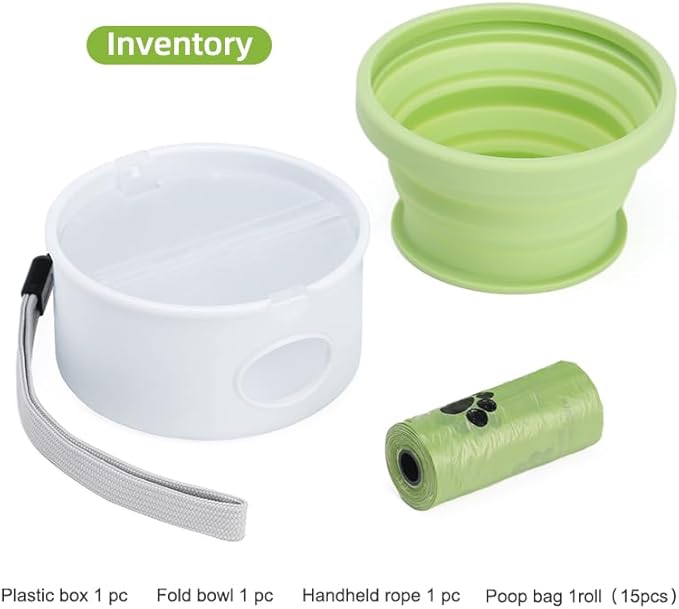 LINMENGSHUComplete 4Pcs Dog Outdoor Travel Set, Portable Leak-Proof Dog Water Dispenser, Pull-Type Poop Bag Holder Container with Refill Bags & Portable Carabiner for Walking Hiking