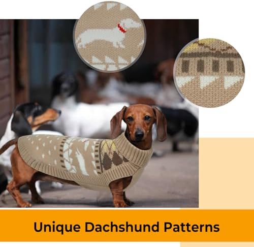 Lelepet Dachshund Sweater Turtleneck Dog Sweaters for Small Dogs (XS-XL) | Pullover Knitted Dog Coat,Cold Weather Dachshund Clothes,Fall/Winter Cozy Outfit for Wiener Dogs,Stretchy Knitwear,XL,Khaki