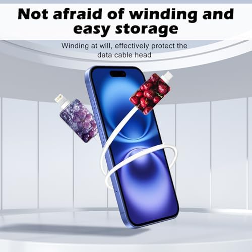 CameCosy Cable Protector for iPhone Type-c Charger, Kiwi/Cherry/Strawberry/Grape Pattern 4 PCS Phone Cable Case,Data Cable Saver,Charging Cord Protector for iPhone