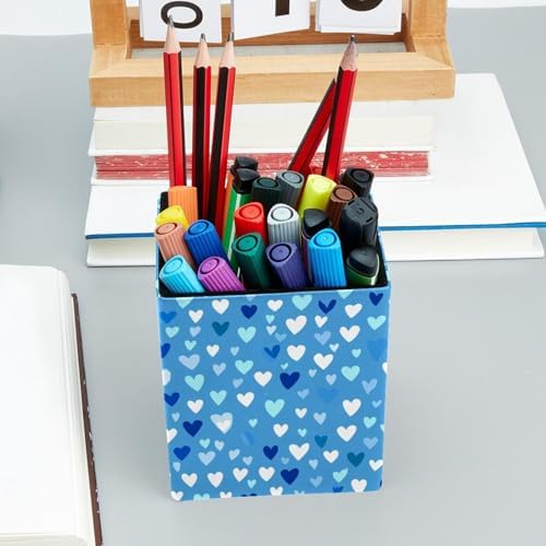 Cute Love Heart Pen Holder for Desk Decor, Rectangular PVC Leather Pencil Cup for Desk Pen Organizer, Makeup Brush Holder for School, Home, Office