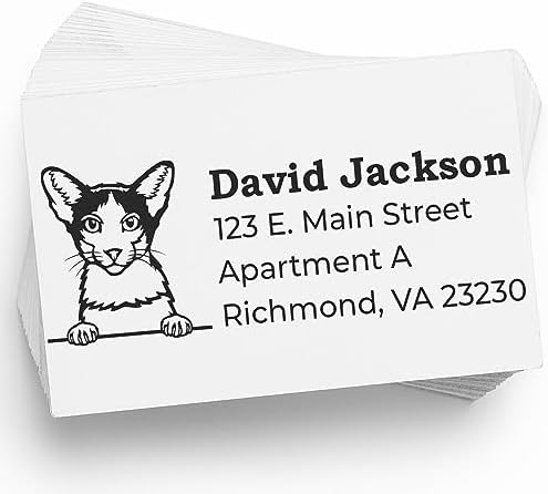 Peeking Oriental Bicolor Cat Wood Handle Address Stamp - Custom Stamp | Any standard pad works. Custom Made Return Address Stamp for Thank You Notes. Address Stamp for Oriental Bicolor Cat Moms.