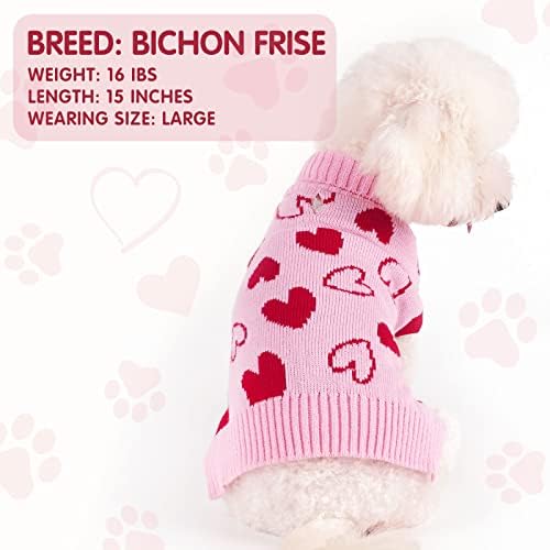cyeollo Valentines Dog Sweater, Turtleneck Pullover Heart Print Outfit