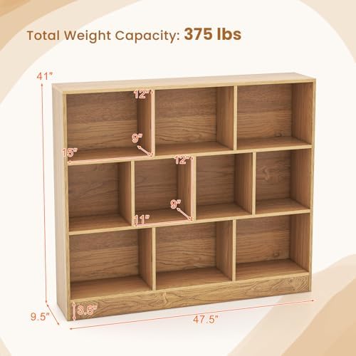 Giantex 10 Cube Bookcase, 4-Tier Freestanding Bookshelf w/ 10 Open Compartments, 2 Anti-Tipping Kits, Modern Display Cabinet, 41" Wood Cubby Storage Organizer for Living Room, Bedroom, Natural