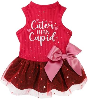 Fitwarm Cuter Than Cupid Dog Tulle Dress, Cute Girl Dog Clothes, Funny Pet Apparel, Burgundy Red, Large