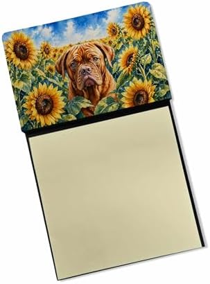 Caroline's Treasures Dogue de Bordeaux in Sunflowers Watercolor Sticky Note Holder Refillable Dispenser Desk Accessory 3x3 Pad Gift