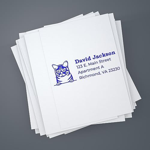 Peeking Australian Mist Cat Wood Handle Address Stamp - Custom Stamper | Any standard pad works. Rectangular Address Stamp for Cat Dads Custom. Australian Mist Cat Address Stamp for Envelopes.