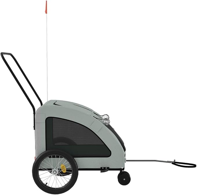 Pet Bike Trailer for Small Dogs, Foldable Bicycle Cargo Trailer with Iron Frame and Oxford Fabric, Includes Mesh Windows, Reflectors and Flag for Safety