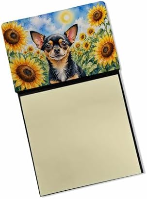 Caroline's Treasures Chihuahua in Sunflowers Watercolor Sticky Note Holder Refillable Dispenser Desk Accessory 3x3 Pad Gift
