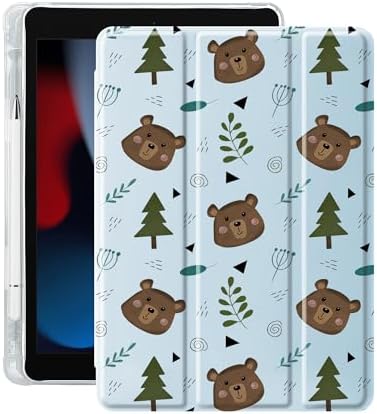 Cute Bear Case for 12.9" iPad Pro 2022/2021/2020/2018, Clear TPU Smart Stand Back Cover with Pencil Holder, Auto Wake/Sleep Foldable Shockproof Protective Case