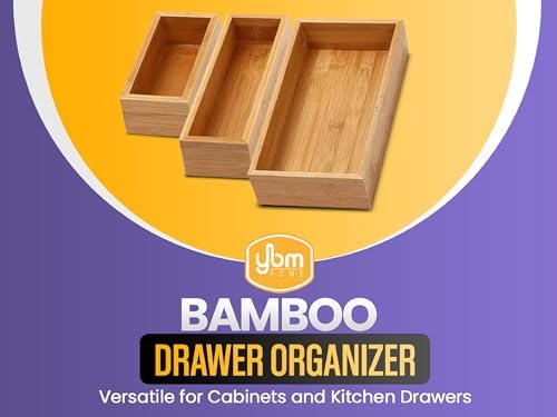 YBM HOME Bamboo Drawer Organizer Storage Box for Kitchen Drawer, Junk Drawer, Office, Bedroom, Children Room, Craft, Sewing, and Bathroom, 6 Pack 10x14x2 inch