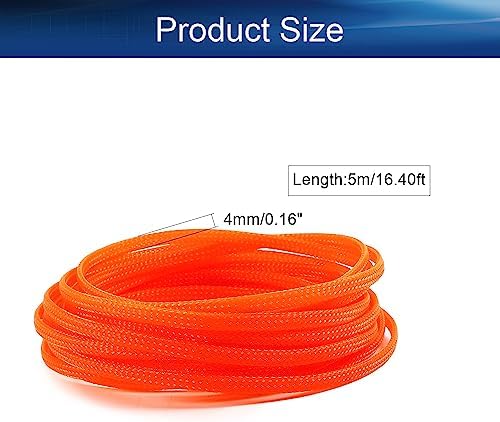 Bettomshin 1Pc 16.4Ft(5m) Cable Management Sleeve, 3/16"(4mm) Width PET Orange Cord Protector, Wire Loom Tube Insulated Split Sleeving for USB Cable Power Cord Organizer Video Cable Hider