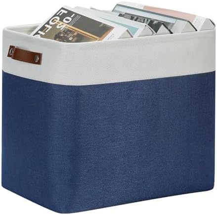 DULLEMELO Large Storage Basket 17"x12"x15",Fabric Organizer Bin for Storage Clothes, Toys, Books,Storage Bin with Handles for Bedroom, Closet, Nursery (White&Blue,1 Pack)