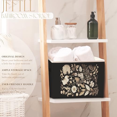 Vintage Dark Botanical Floral Storage Bins with Handles, Modern Boho Nature Flower Leaf Collapsible Laundry Basket Storage Box for Home Bedroom Bathroom Clothes Toys Books