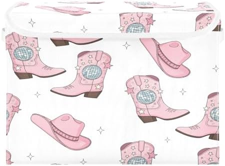 Pink Cowgirl Boots and Hats Storage Bins with Lids Foldable Storage Basket with Handles Collapsible Large Fabric Organizer Containers for Clothes Shelves Closet Office Home