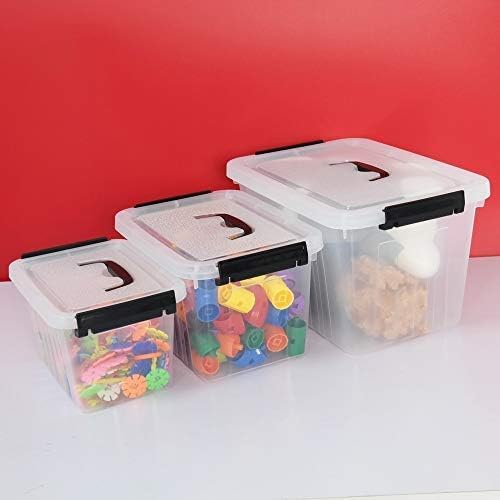 Farmoon 3 Packs Clear Lidded Storage Bin, Storage Container Box with Handle