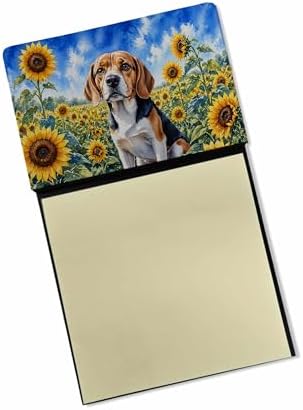 Caroline's Treasures Beagle in Sunflowers Watercolor Sticky Note Holder Refillable Dispenser Desk Accessory 3x3 Pad Gift