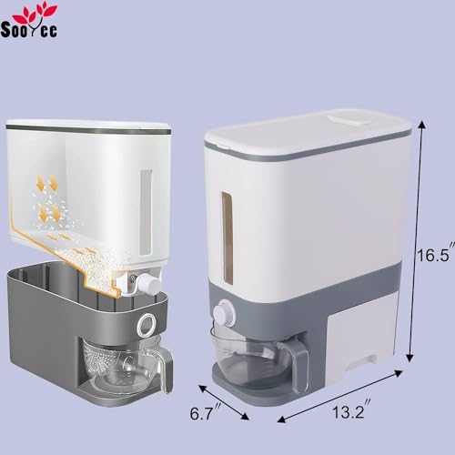 Sooyee 22-25 Lbs Dry Food Storage Containers with Measuring Cup | Rice Dispenser, One Drawer, Kitchen Pantry Organization For Rice, Corn, Soybean & Oatmeal, Airtight, Moisture Proof,BPA-Free