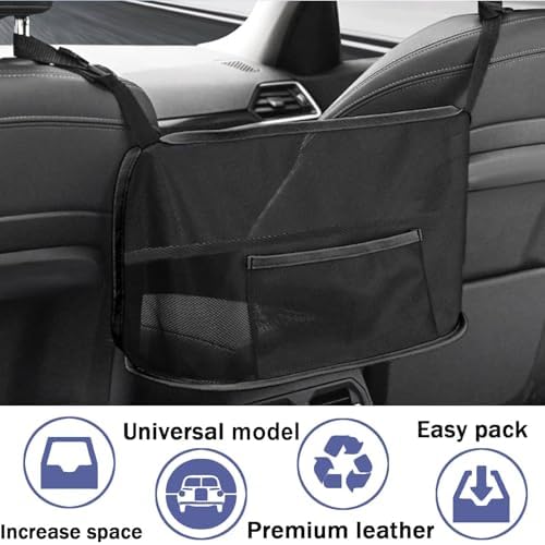 Car Net Pocket Handbag Holder, Organizer Mesh Bag Between Seats, Driver Storage Netting Pouch for Handbag Purse, Universal Accessory for Women and Men, Pet/Kids Car Barrier (Black)