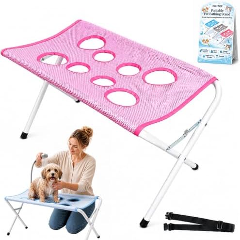 Foldable Pet Bathing Stand, 8-Hole Dog Grooming Hammock for Small Pets | Quick-Dry Support | Up to 44 lb | Painted Steel Frame | Space-Saving Storage