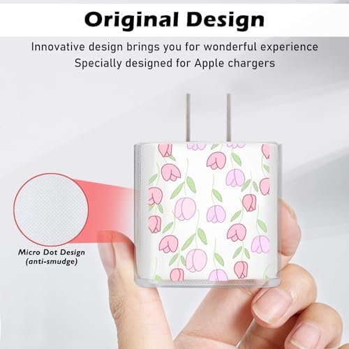 Cute DIY Cable Protector for iPhone 18W/20W Adapter Charger with Pretty Pink Tulips Design, Soft TPU Clear Cord Wire Saver Data Line Cable Case Charger Protector for iPhone 11 12 13 14 15 Pro Max