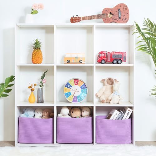 MINTWOOD Design 3-Pack Storage Baskets for Shelves, Decorative Baskets for Organizing, Woven Baskets for Storage, Book Basket Cube Storage Bin Box, Pantry Closet and Shoe Organizers, Lilac Purple