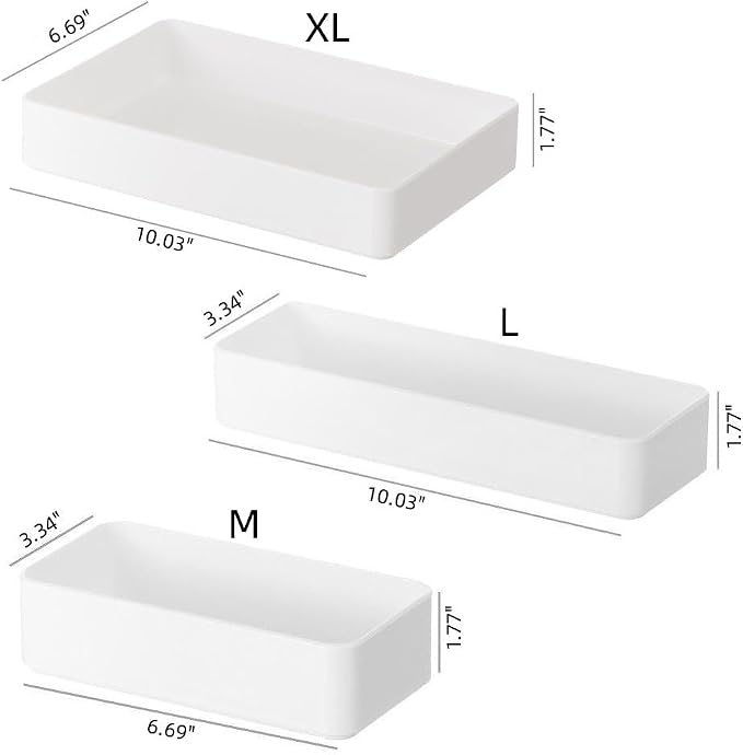 Plastic Drawer Organizers Set,Versatile Bathroom Vanity Organizer Trays | 3-Size Small Storage Bins, Makeup Organizer Containers for Makeup, Jewelries, Bedroom, Kitchen Gadgets Utensils and Office
