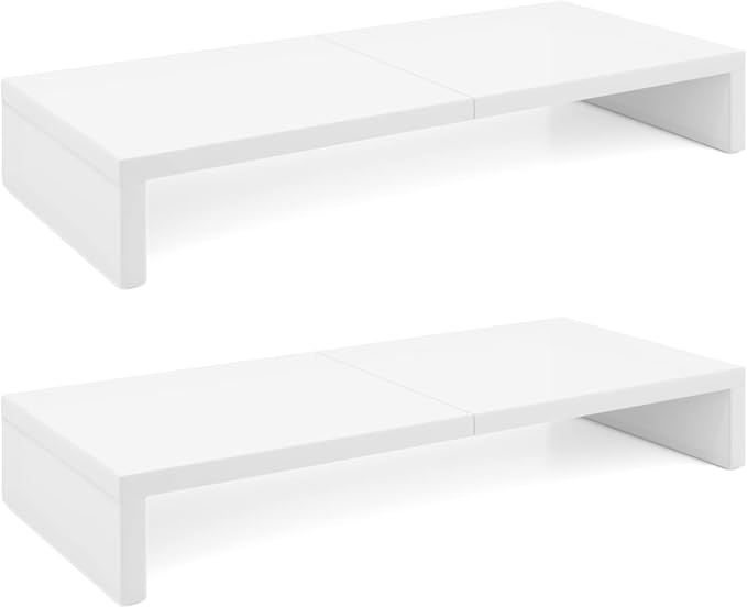 TEAMIX 2 Pack White Monitor Stand Riser 20 inch, Wooden Desktop Stand Shelf | For 2 Monitors, Laptop, Printer, TV, PC Tower, Full Keyboard Storage Underneath, Desk Organizer for Home Office Gaming Vanity