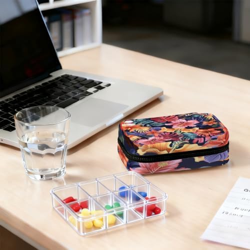 Travel Pill Organizer Navy Tropical Flower Small Pill Case